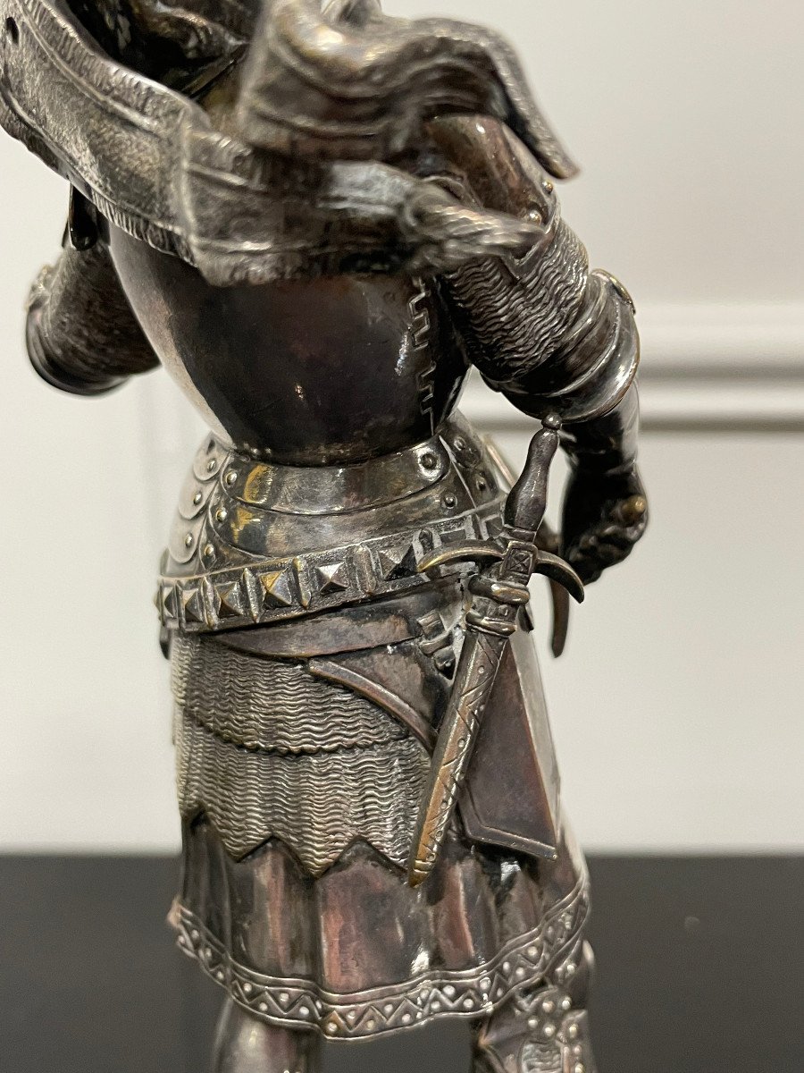 Jean Baptiste Germain - Joan Of Arc In Silver Bronze Armor H: 28 Cm-photo-2